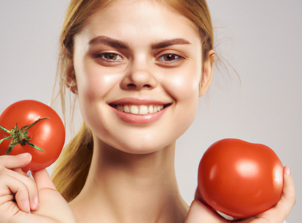 femme avec une tomate