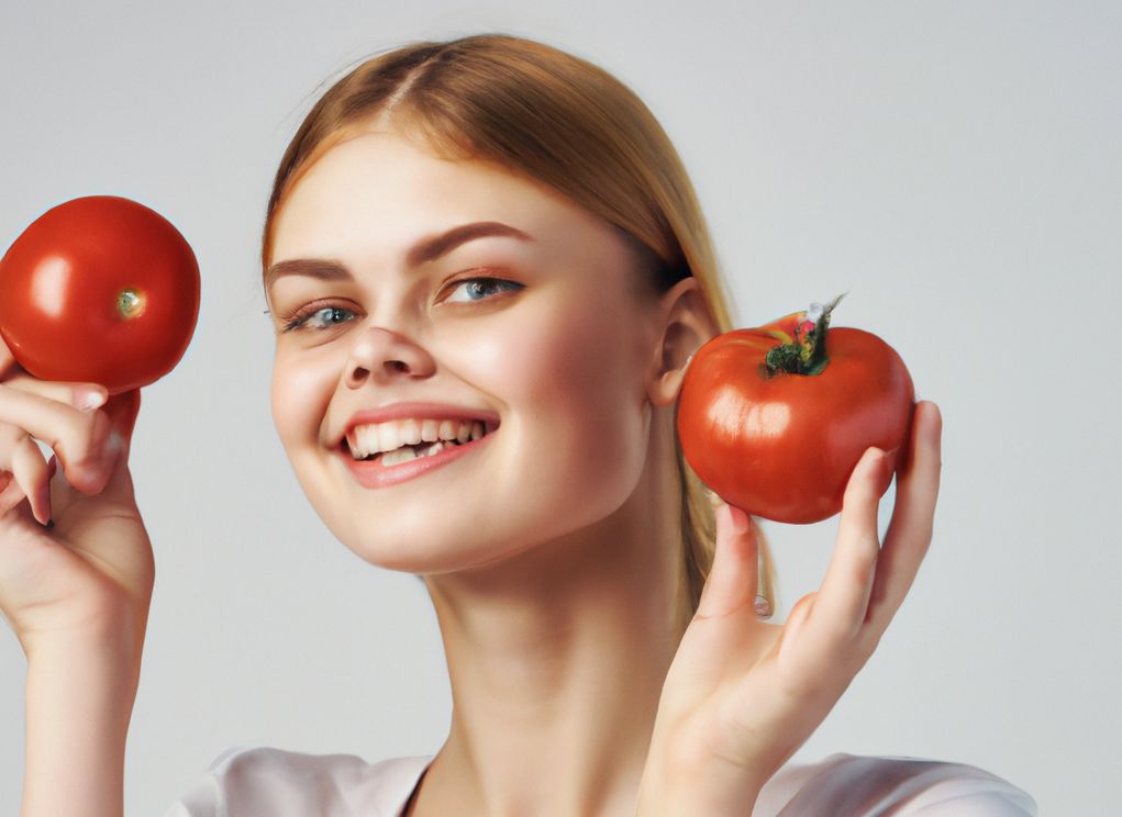 femme avec des tomates rouges